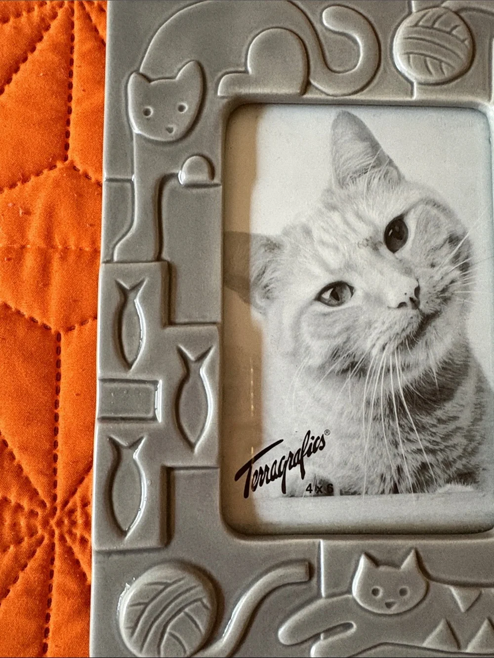 90’s Vintage Cat Kitten Play Art Ceramic Tile Frame